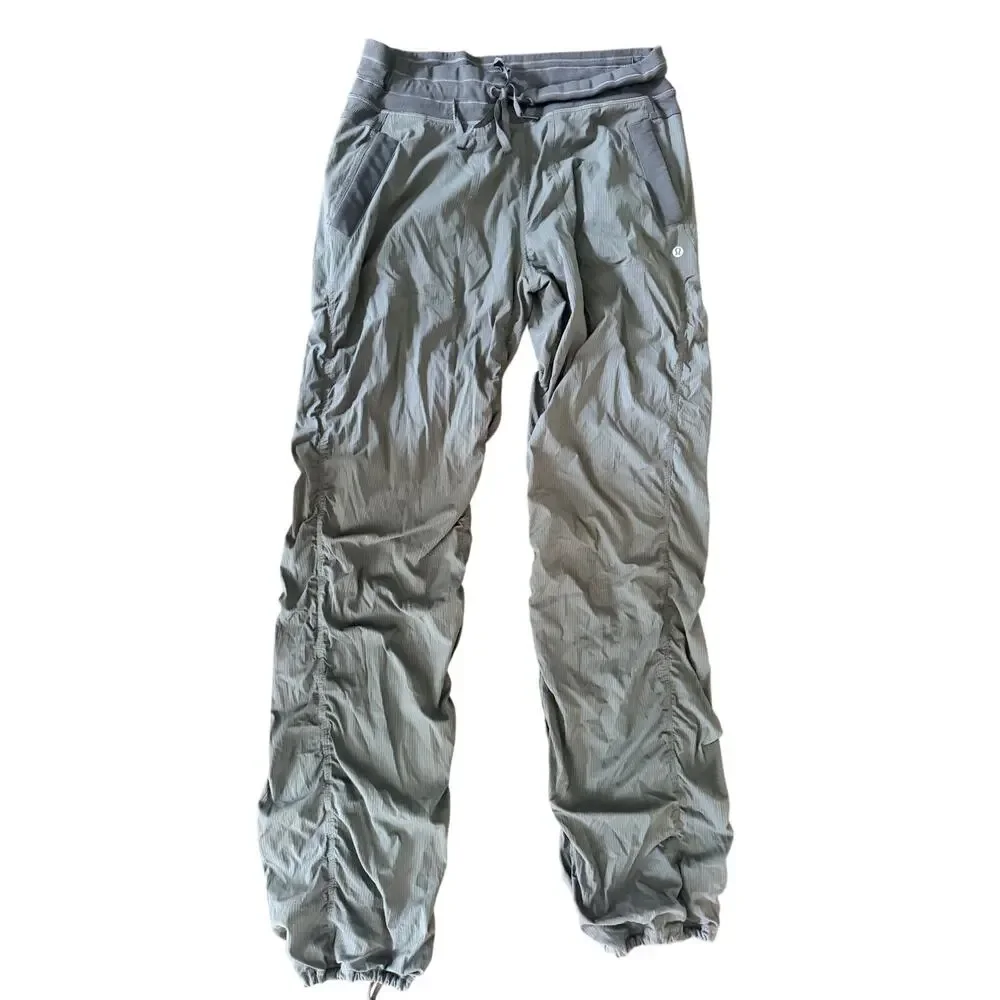 Lululemon Dance Studio Pants Womens 10 Gray Lined Drawstring Ruched Leg Athletic